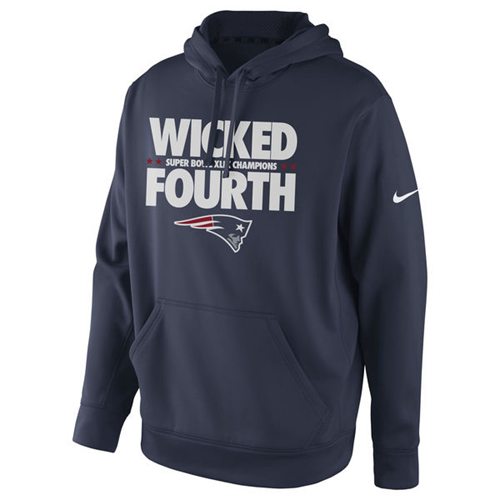 New England Patriots Nike Super Bowl XLIX Champions Celebration Multi Champs Slogan Pullover Hoodie Navy Blue - Click Image to Close